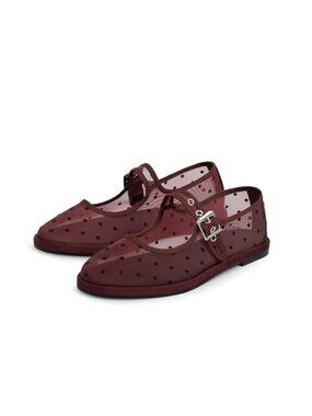 Mesh Ballet Flats Polka Dot Round Toe Mary Jane Buckle Casual Ballerina